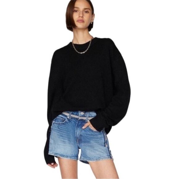 FRAME Atelier Sheer Inset Denim Shorts In Azul Size 34 Womens New - Picture 2 of 5